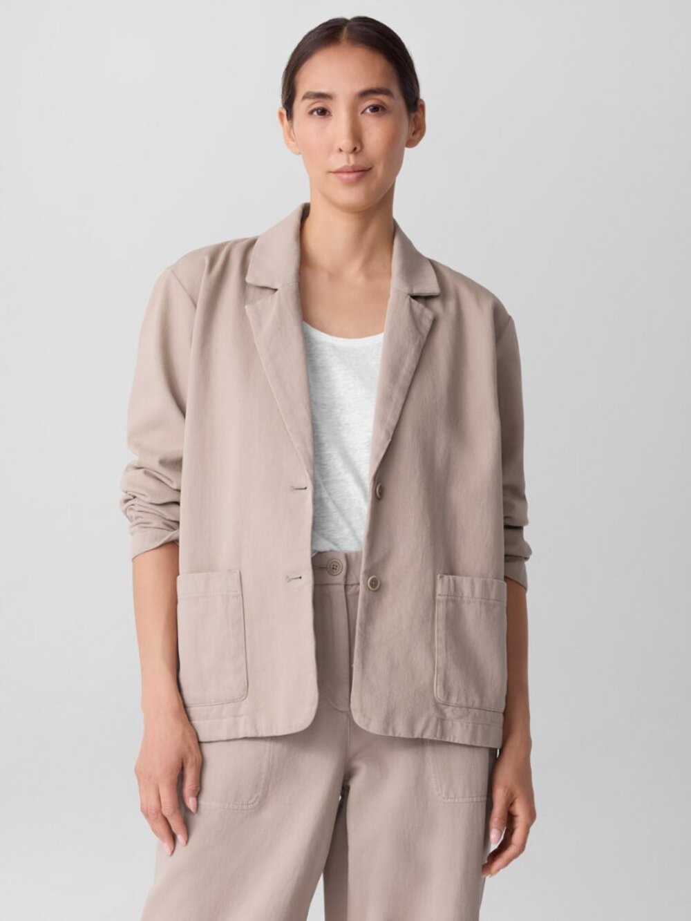 EILEEN FISHER Garment-Dyed Utility Cotton Blazer, Wheat, PM